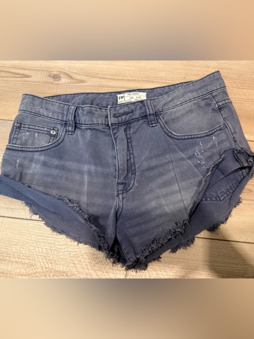 Free People Indigo Frayed Hem Denim Cutoff Shorts